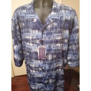 Suslo Couture Men’s Blue Geometric Short Sleeve Dress Button Shirt 5XL Brand New